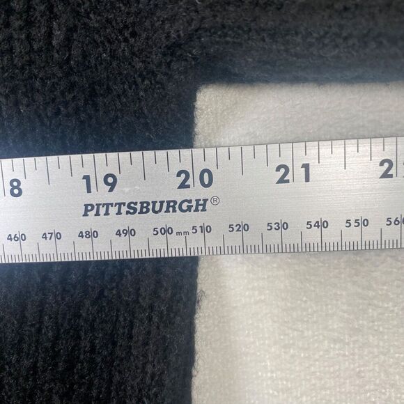 LOFT Black Cable Knit Plaid Trim Sweater Ruffle Neck Holiday Layered Look M - Picture 10 of 12